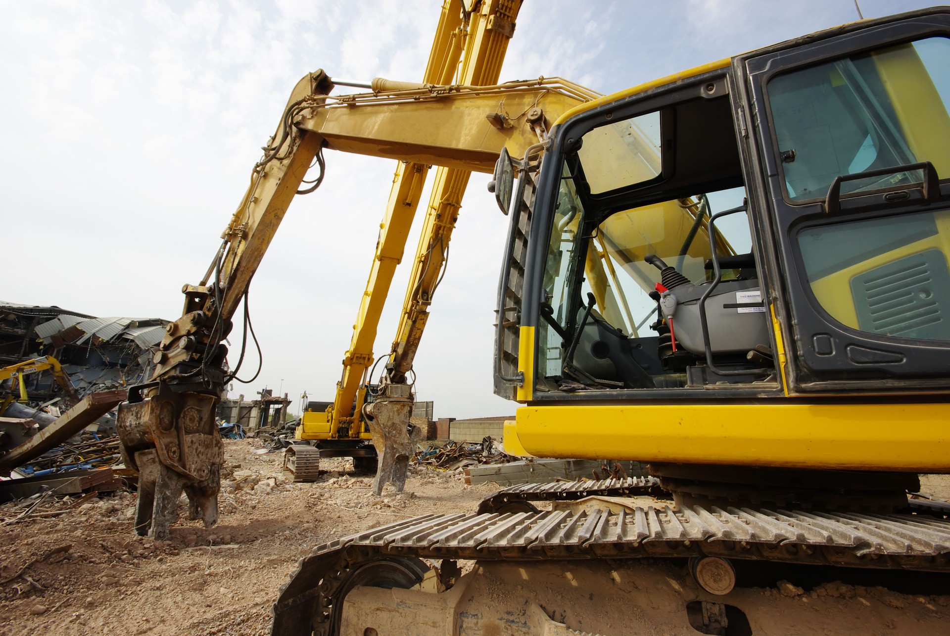 Yellow Excavators. Horizontal stock photo